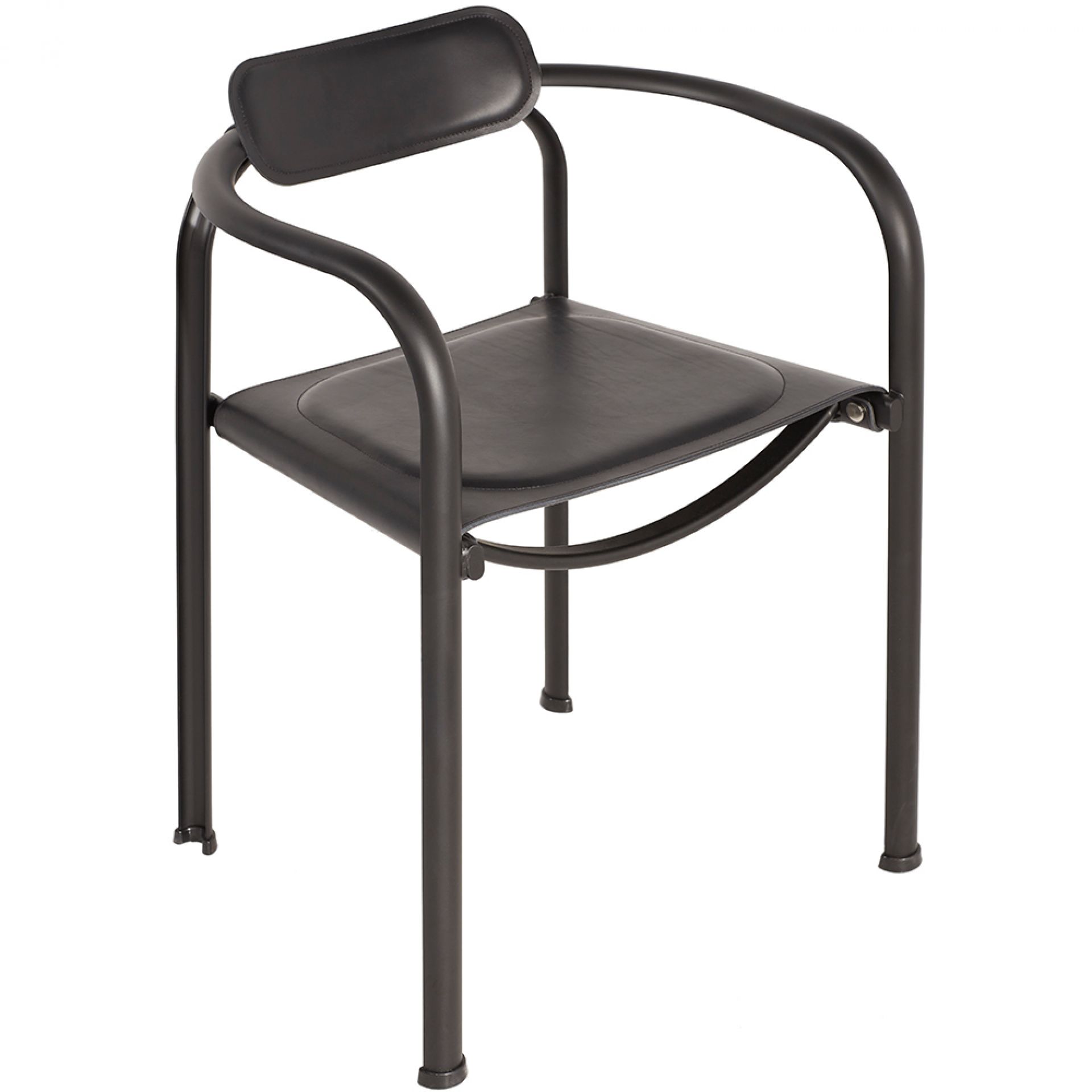 Schwarzer Split Chair SP Stuhl von Tecta mit Lederbezug und Stahlrohrgestell, modernes Möbeldesign.